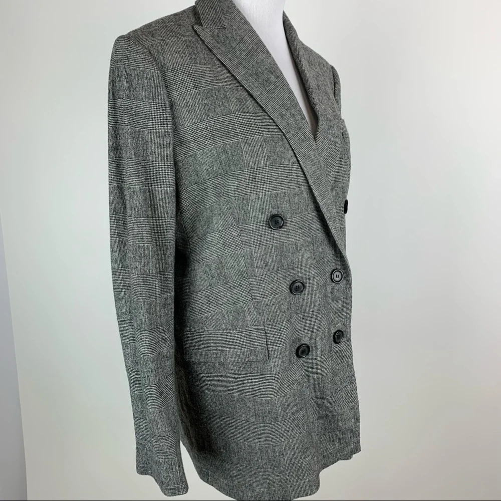 ZARA Black Plaid Double Breasted Blazer Medium - Picture 6 of 16